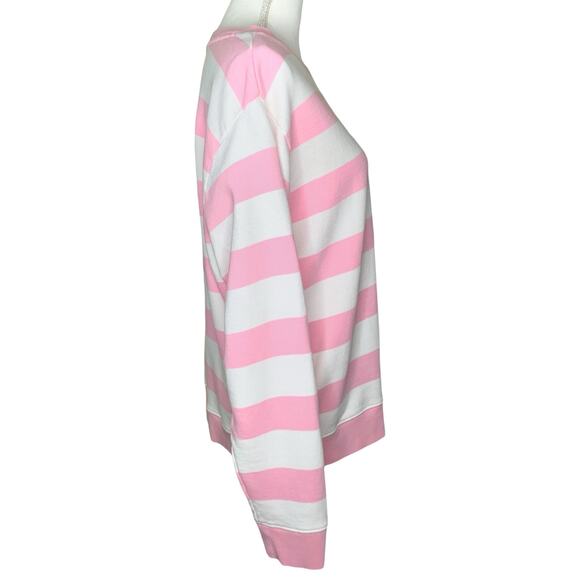 Lilly Pulitzer Ballad Pink and White Striped Sequin Palm Tree Crew Sweatshirt - Picture 5 of 9